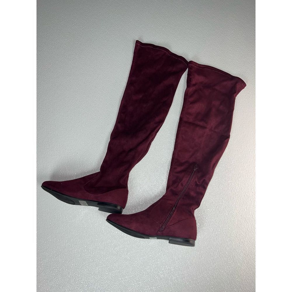 Celia Wine Unique Tall Suede Stretch Knee Boot Size 6.5 New. - Picture 6 of 8